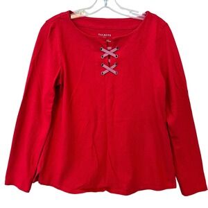 Talbots Blouse Womens Small Red Long Sl Nautical Tie Neck Active Patriot Granny